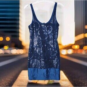 Express Sequin Party Top Women XS Dark Teal Glam Sparkley Fun Festive Satin Trim